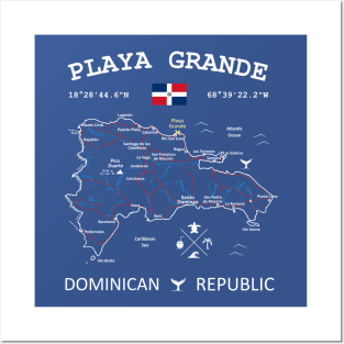 Playa Grande Dominican Republic Flag Travel Map Coordinates GPS Posters and Art